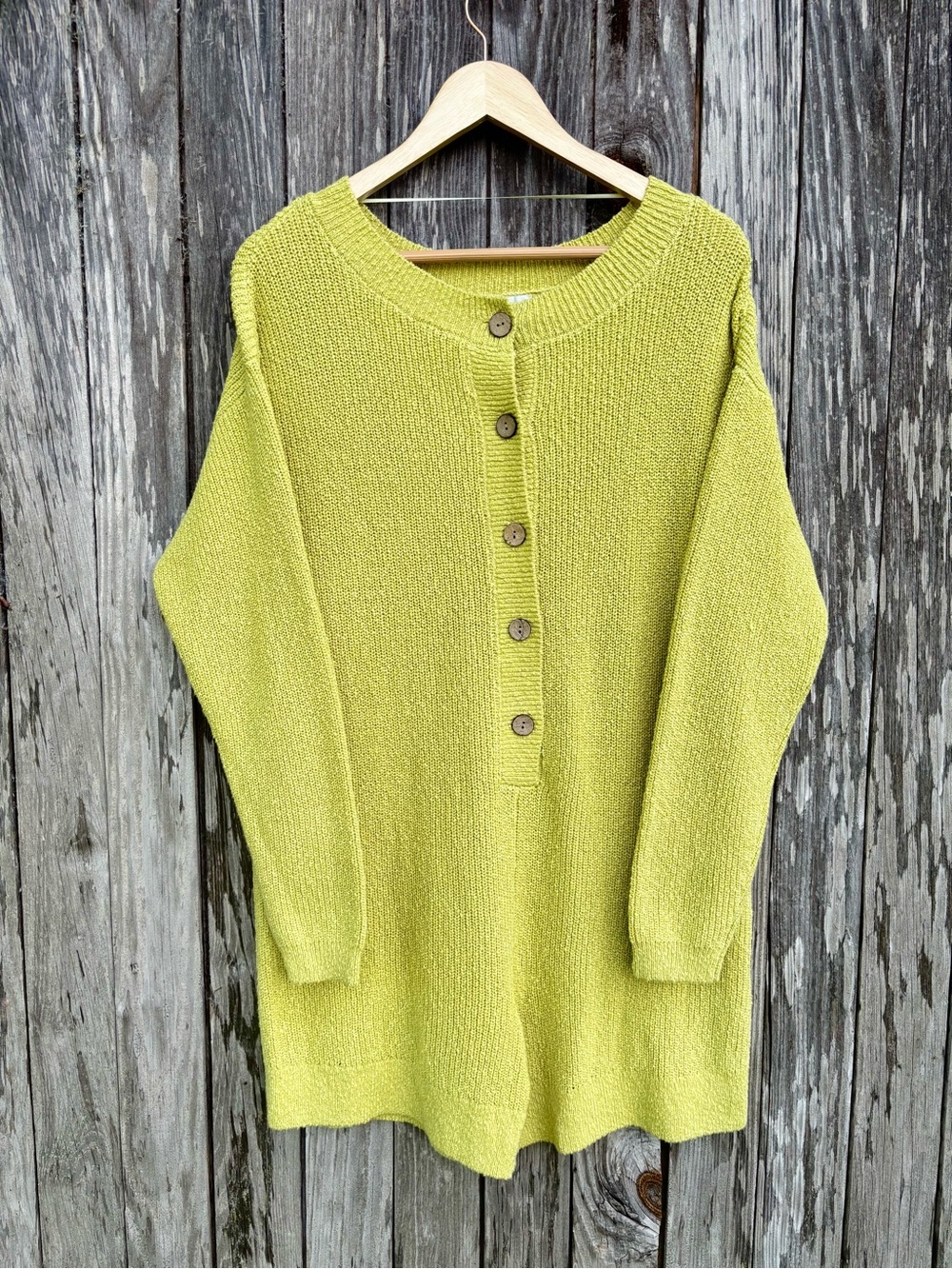 Light Lime Button-Front Knit Romper